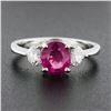 Image 2 : Vintage 18K White Gold GIA NO HEAT Pink Sapphire & Heart Diamond Accents Ring