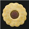 Image 3 : 18K Gold & Platinum Ruby & Diamond Hammered Textured LARGE Flower Pendant Brooch