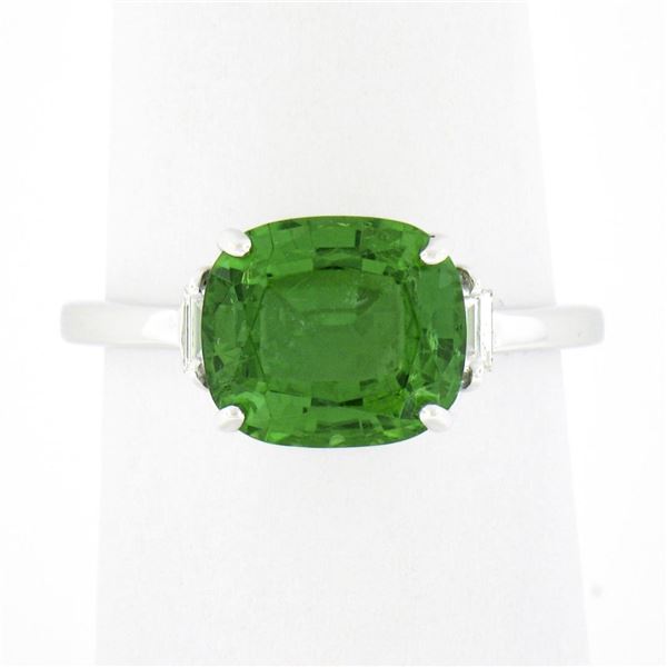 14K White Gold 3.04 ctw Cushion Green Chrome Tourmaline w/ Diamond Accent Ring