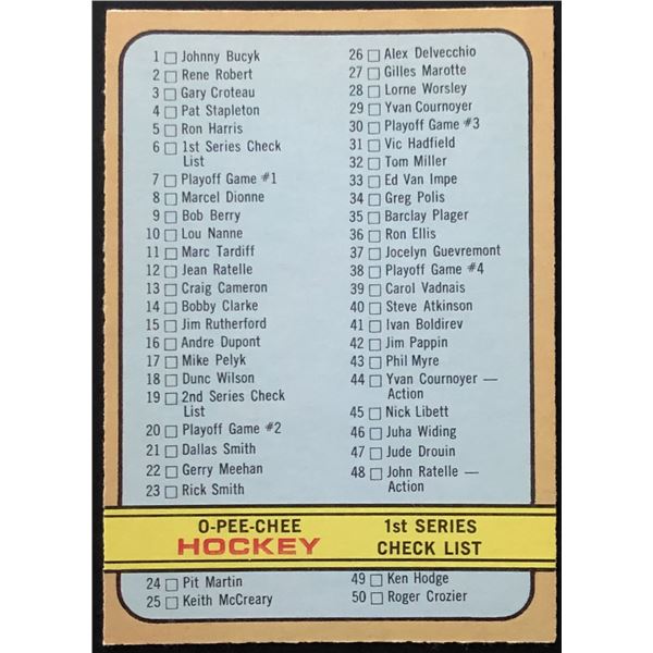 1972-73 O-PEE-CHEE 1st SERIES CHECKLIST