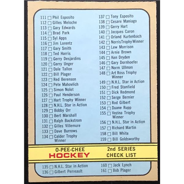 1972-73 O-PEE-CHEE 2nd SERIES CHECKLIST (CORRECTED)