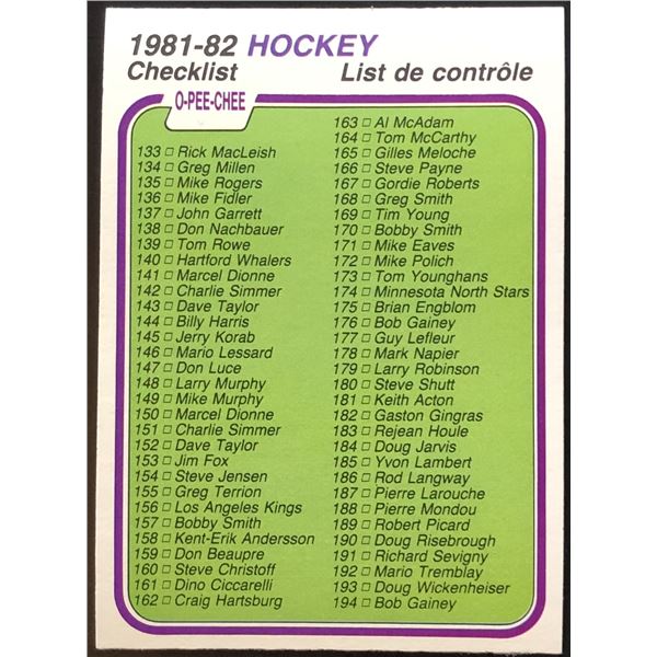 1981-82 O-PEE-CHEE CHECKLIST