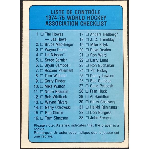 1974-75 O-PEE-CHEE WHA CHECKLIST