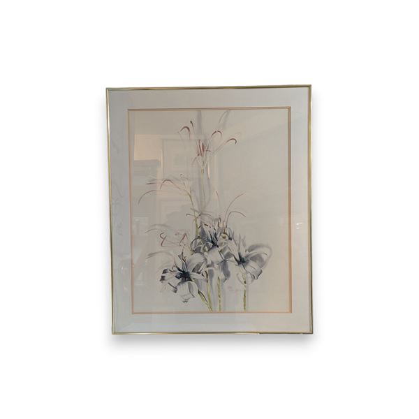 Framed floral canvas wall hanging from estate - approx 29 inch x 35 inch