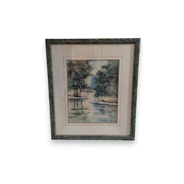 Framed Forest river painting - approx. 26.5 inch x 31 inch from estate