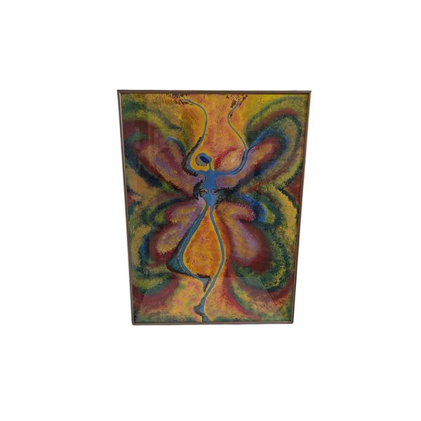 Framed Abstract painting (Glass cracked bottom left)-  approx. 22.5 inch x 30.5 inch