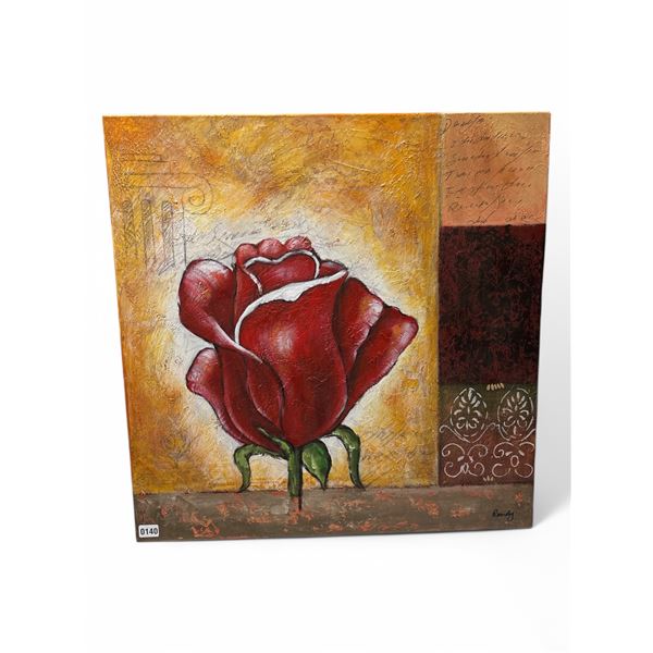 Framed "Rose" painting on canvas signed by artist Randy from estate - approx. 32 inch x 32 inch