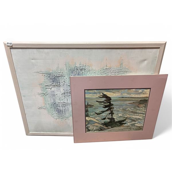 2PC - Framed contemporary framed painting on canvas signed by artist - approx. 42.5 inch x 33 inch &