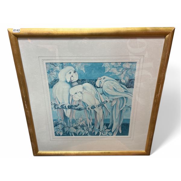 Framed" Heavy Parrots" print - approx. 35 inch x 35 inch from estate