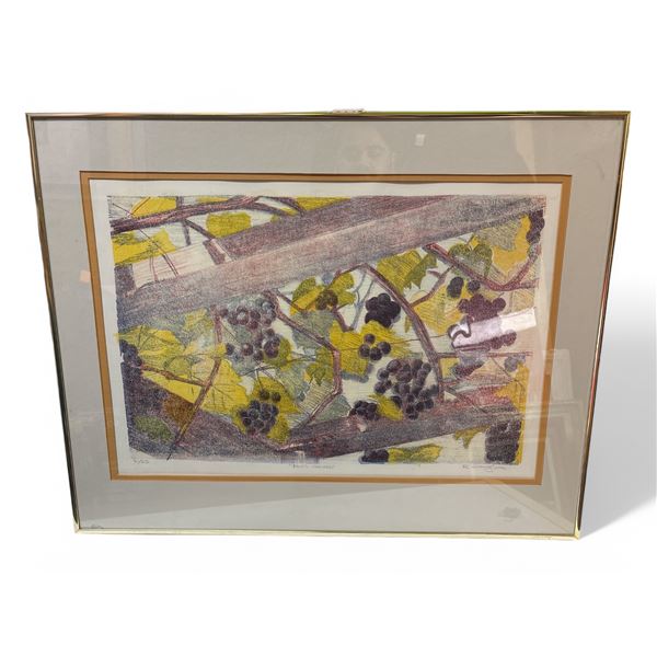 Framed "Bill's vineyard" limited edition #21/25 print signed by artist from estate -approx. 28 inch 