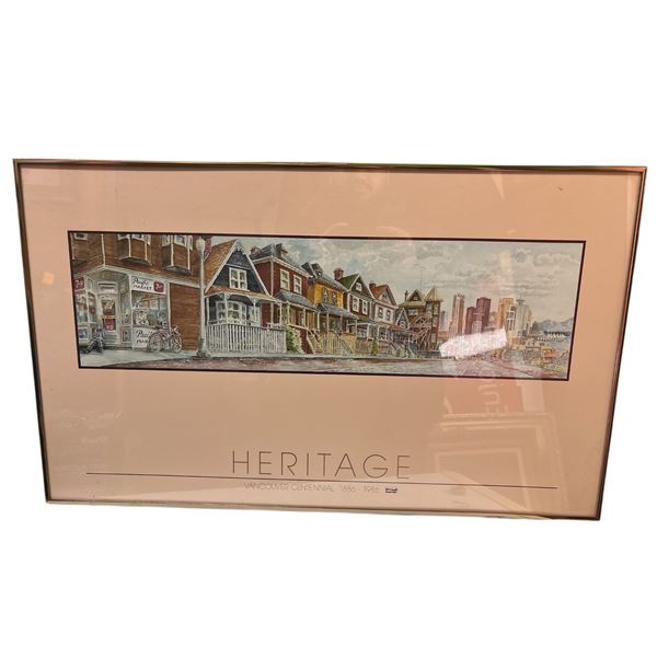 Framed "Heritage Vancouver centennial 1886 - 1986 print from estate - approx. 30 inch x 18.5 inch
