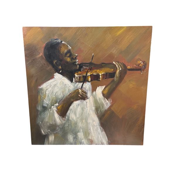 "Violin player" painting on canvas from estate -approx. 31.5 inch x 31.5 inch