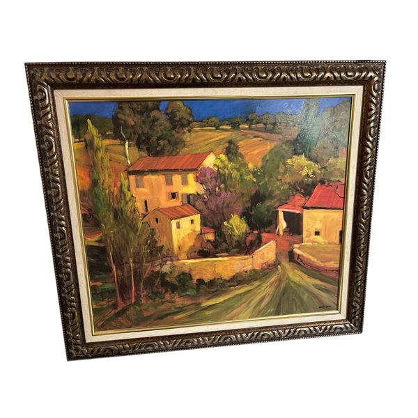 Framed vintage print on board signed by artist from estate - approx. 34 inch x 30 inch