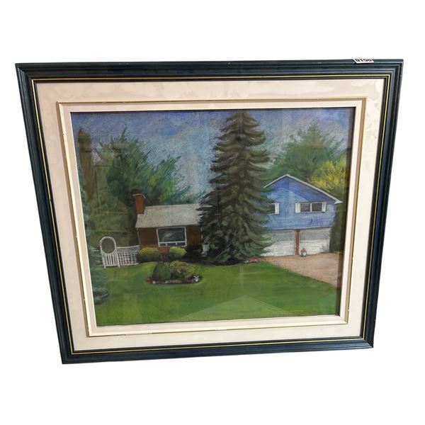 Framed house print -approx. 31 inch x 37 inch
