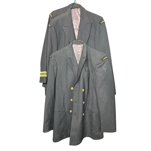 3PC Canadian Military Black coats - assorted sizes 7340, size 20 tall & size 7638 dated 1990 and ear