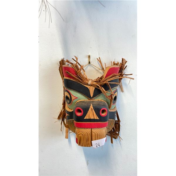 TONY GULARI SIGNED CEDAR BEAVER MASK WITH CEDAR HAIR ON SIDES AND TOP APPROX 9"L X5"W X8 3/4"H