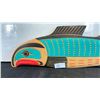 Image 2 : MATTHEW BAKER TURQUOISE COLOUR ON CEDAR SALMON CARVING APPROX 17.5"L X6"W X 3 1/4" H