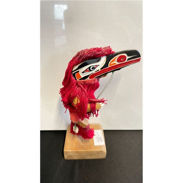 ARTIST SIGNED THUNDEDRBIRD CARVING WITH STRING TO OPEN BEAK APPROX 5.5"L X 2.5"W X 8" H
