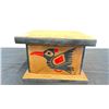 Image 2 : AUTHENTIC CEDAR BENTWOOD BOX WITH HUMMINGBIRD AND SALMON CARVINGS BY CHRIS W WEBBER, KINGCOME INLET