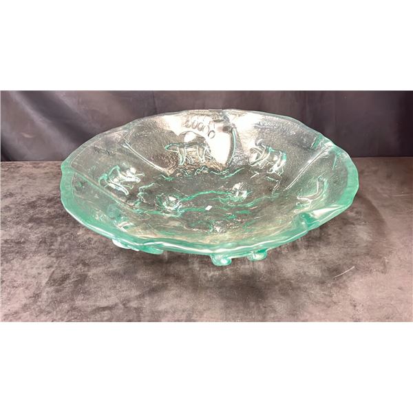 GLASS BOWL BY DAVID MONTPETIT 22" DIAMETER X 5-1/4" HEIGHT 23LBS WEIGHT