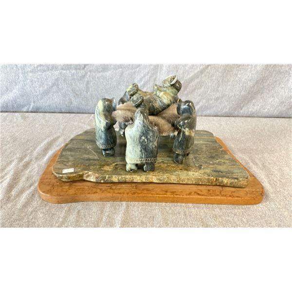 SOAPSTONE & SEALSKIN INUIT GAME CARVING BY ROB MARTIN