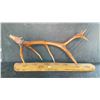 Image 1 : HAND CARVED FIRST NATIONS WOLF CARVED INTO ELK ANTLER ON CEDAR BASE BY CREE ARTIST DUANO GOULET