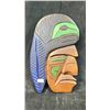 Image 1 : HAND CARVED FIRST NATIONS MASK BY CHRIS CARL JOSEPH TITLED "WARRIOR MASK" 18" X 11"