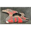 Image 1 : HAND CARVED FIRST NATIONS PLAQUE BY CONNIE EDWARDS TITLED "LOONS" 18" X 9"