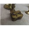 Image 9 : Brass Items: Clock, Mini Ornaments, Candliers, Trinklet Box, Letter 