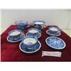 Image 1 : 4 Blue Japan Cups with Saucers, Staffordshire Bowl