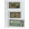 Image 1 : CANADIAN CURRENCY 2 X 25 c 1900/1923. 1954 1$ BILL