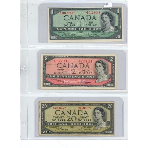1954 CANADIAN BILLS 1$/2$/20$