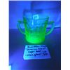 Image 1 : URANIUM GLASS, HAZEL ATLAS TWO HANDLE GLASS SUGAR BOWL