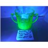 Image 2 : URANIUM GLASS, HAZEL ATLAS TWO HANDLE GLASS SUGAR BOWL