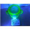 Image 3 : URANIUM GLASS, HAZEL ATLAS TWO HANDLE GLASS SUGAR BOWL