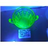 Image 4 : URANIUM GLASS, HAZEL ATLAS TWO HANDLE GLASS SUGAR BOWL