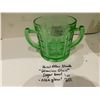Image 5 : URANIUM GLASS, HAZEL ATLAS TWO HANDLE GLASS SUGAR BOWL