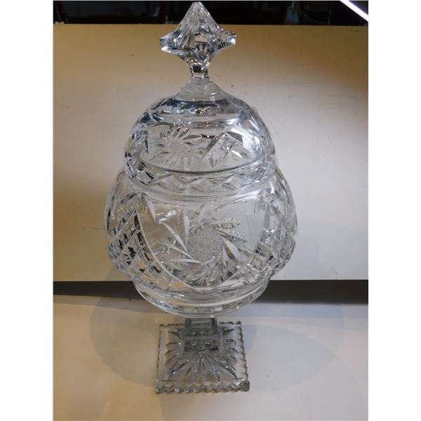 CZECH CUT CRYSTAL, PINWHEEL DESIGN CANDY DISH WITH LID