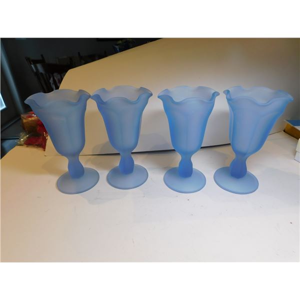 4 VINTAGE BLUE FROSTED PARFAIT CUPS