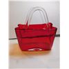 Image 4 : VINTAGE HAND BLOWN ART GLASS RUBY RED HANDBAG