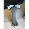 Image 1 : GREY WITH WHITE RUFFLE HEAVY GLASS ART VASE