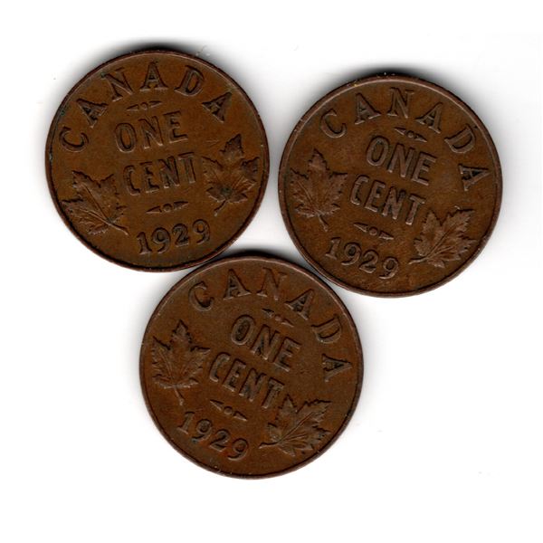 1929 HIGH AND LOW 9 ONE CENT VARIETIES