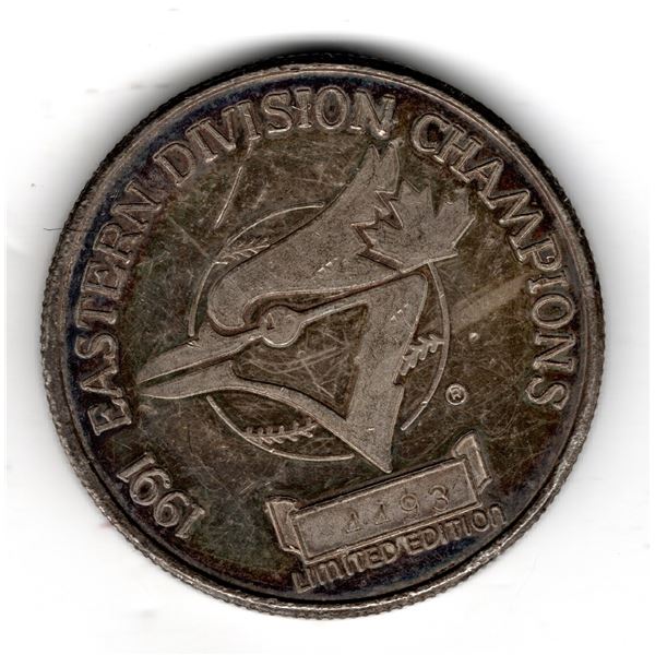 1991 EASTERN DIVISION CHAMPION, BLUE JAYS 1 OZ SILVER COMMEMORATIVE TOKEN