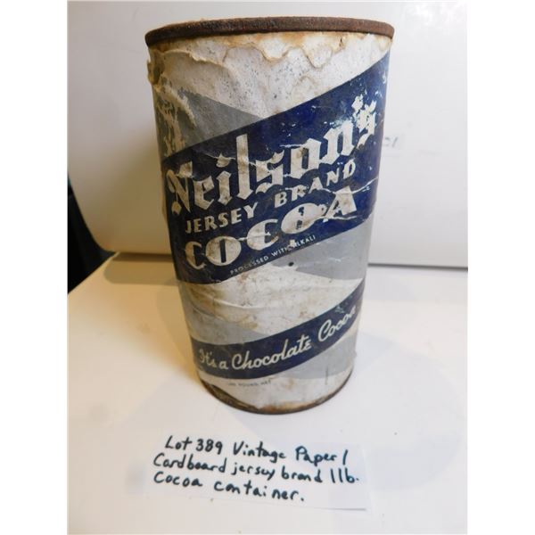VINTAGE PAPER/CARDBOARD JERSEY BRAND 1LB COCOA CONTAINER