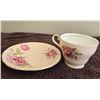 Image 2 : Vintage Aynsley bone china teacup and saucer set. Ping cabbage rose pattern with gold trim.  Peach c