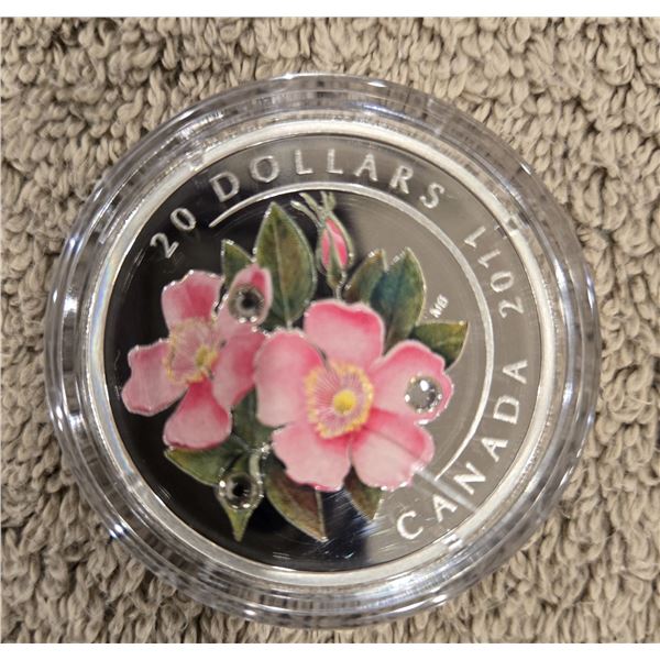2011 Canada $20 - Wild Rose 99.99% fine silver coin.  COA and RCM box