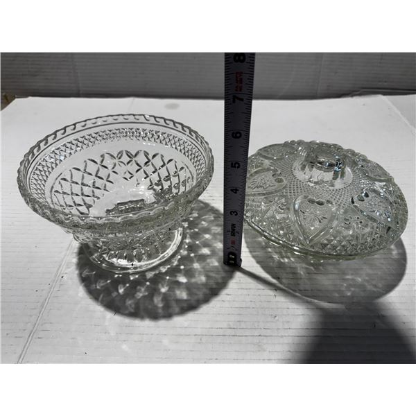 Clean Pressed Glass Hearts and Roses Covered Candy Dish.