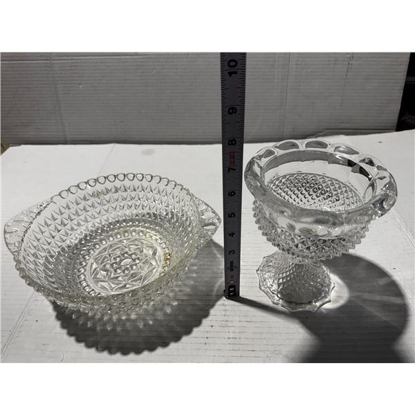 EAPG Diamond Point and Bubble Glass Serving Bowl.