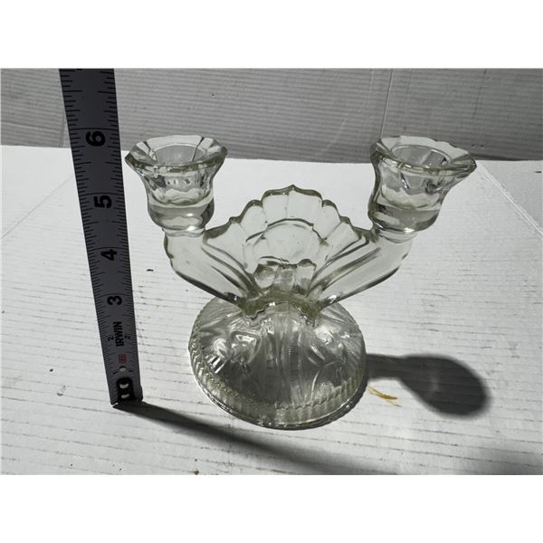 Jeannette Glass Iris Double Light Candlestick.