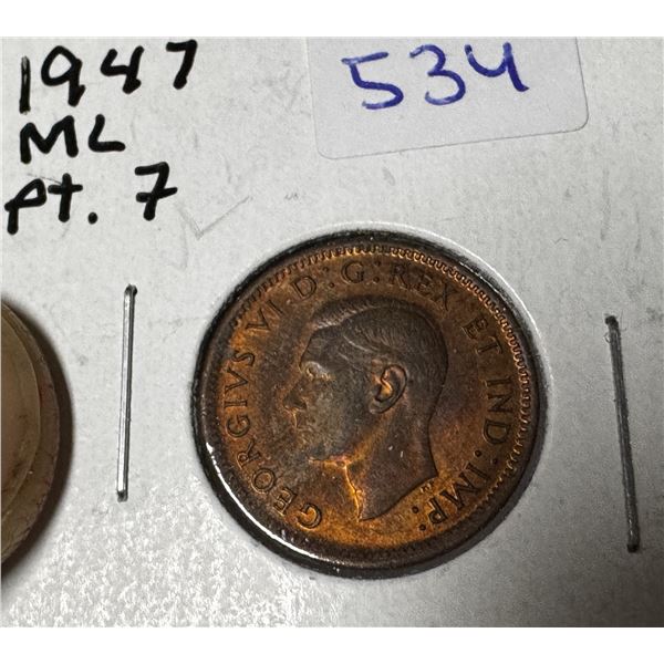 1947 Canadian One Cent - ML, Pointed 7.